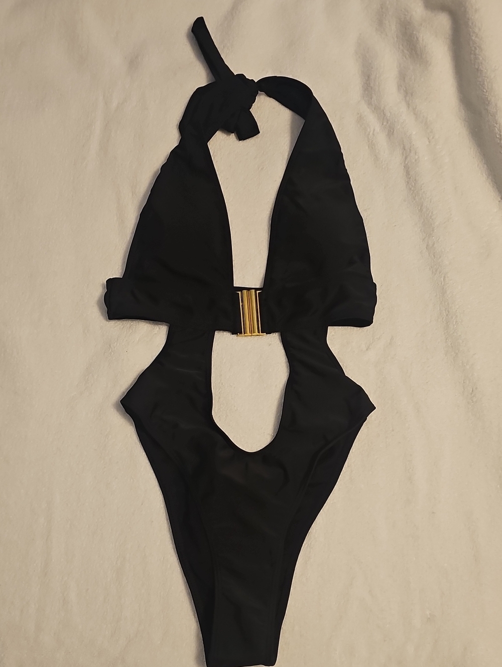 Women's Black One-Piece Swimsuit with Gold Accent